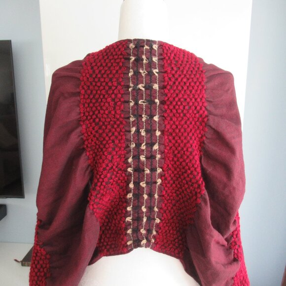 CHICO'S WOOL TYPE LARGE SHAWL WRAP SCARF  w/  Fringes 74" X 17" Burgundy, Black - Picture 4 of 9